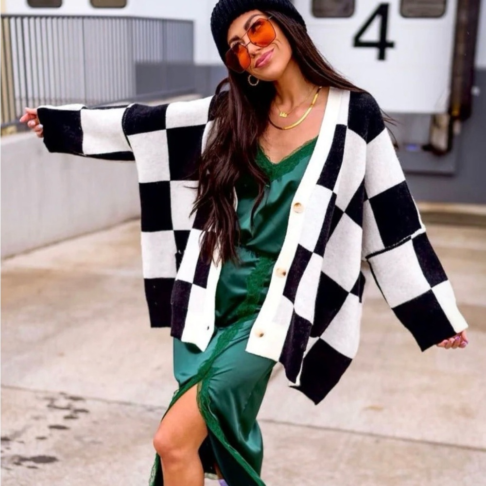 Dressed in LALA I Love You Checkerboard Cardigan - Large